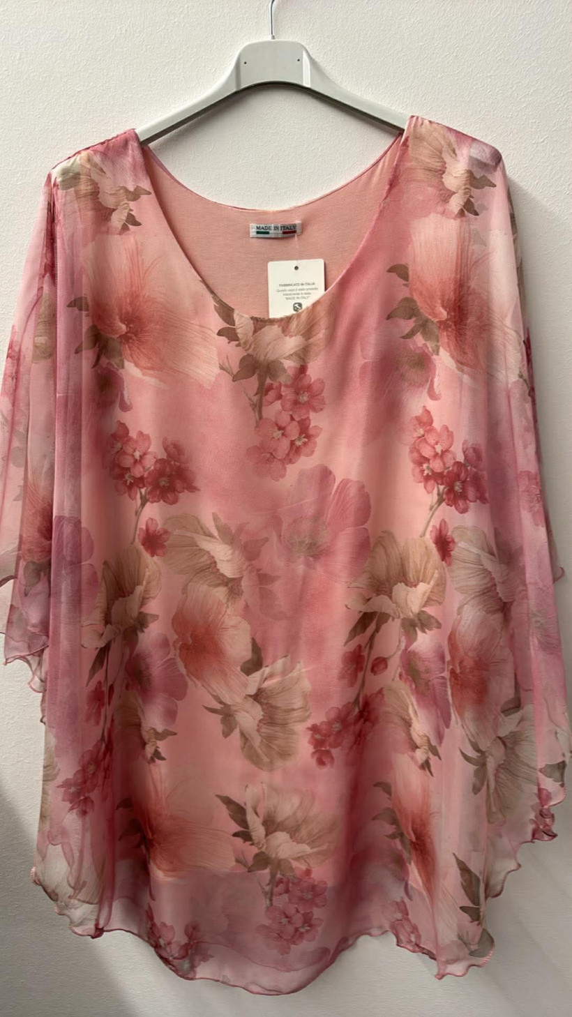 Italia nr.9 - Tunika oversize, wzór kwiaty - 5019 - pudrowy róż