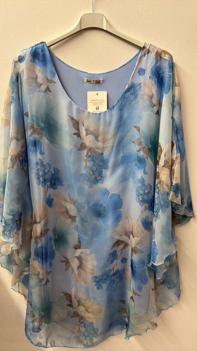 Italia nr.9 - Tunika  oversize, wzór kwiaty - 5019 - niebieska 
