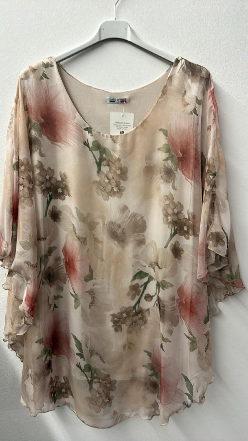 Italia nr.9 - Tunika oversize, wzór kwiaty - 5019 - beż