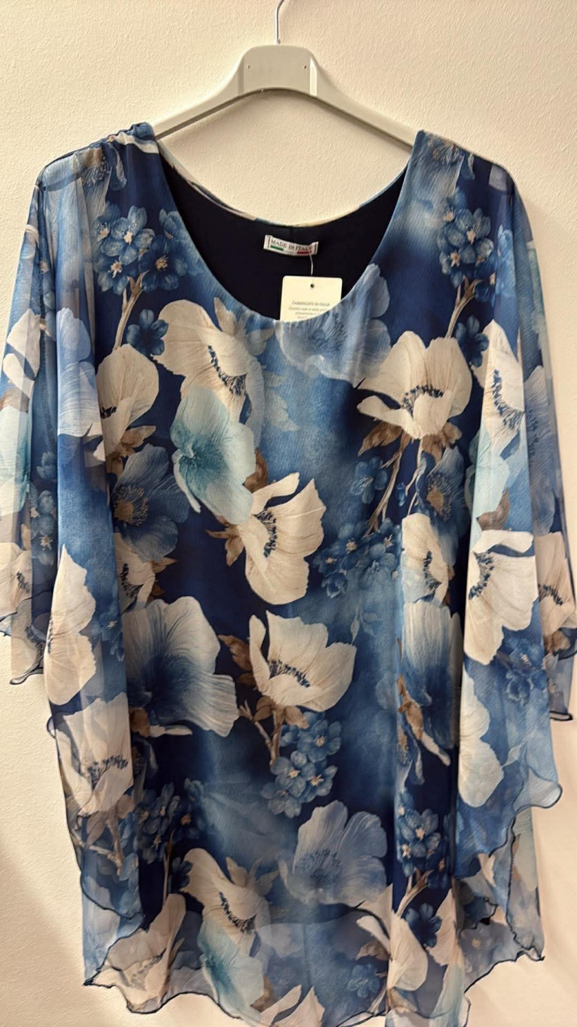 Italia nr.9 - Tunika  oversize, wzór kwiaty - 5019 - granat