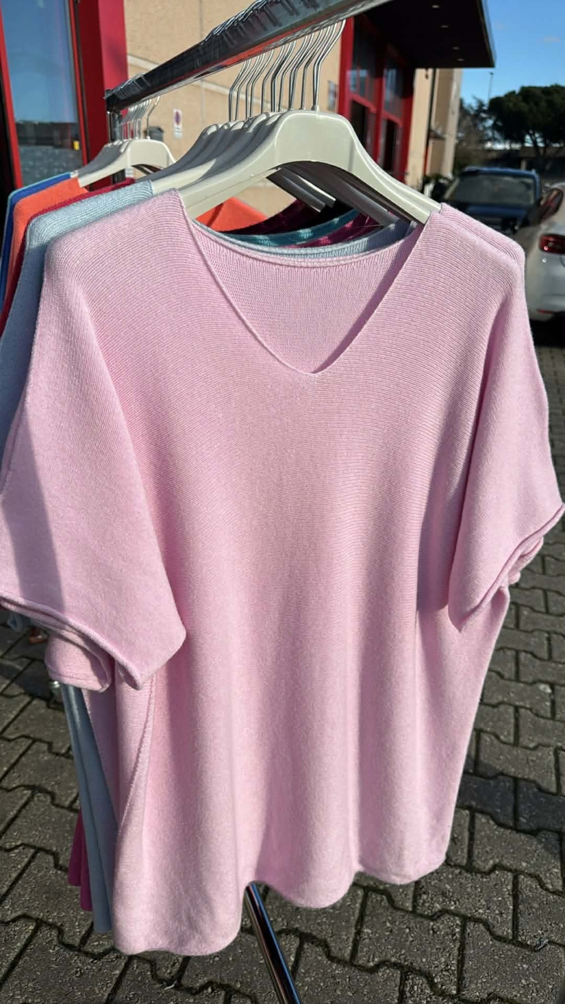 Italia nr.9 - Sweter jednokolorowy - krótki  rękaw - 14751 - puder