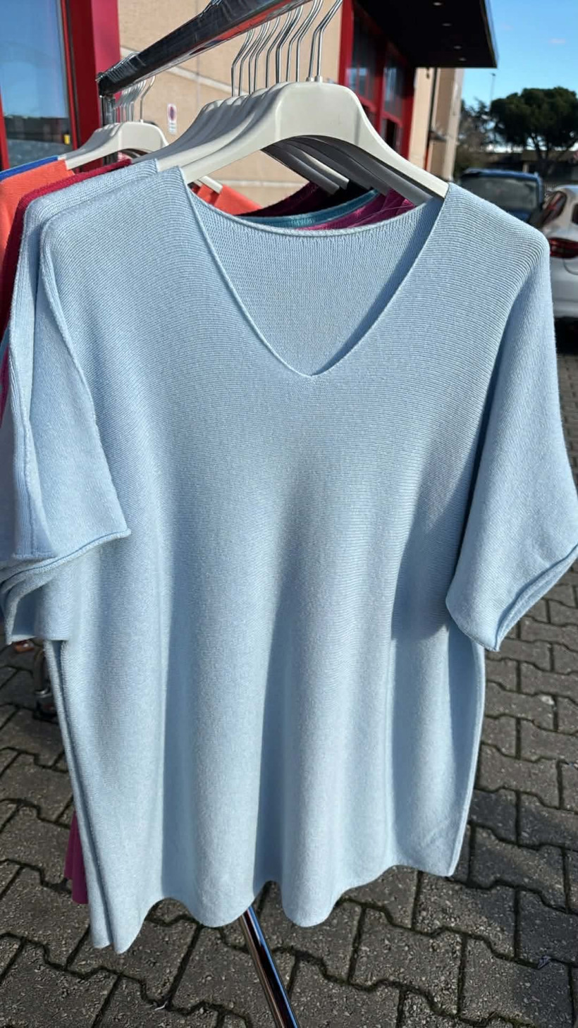 Italia nr.9 - Sweter jednokolorowy - krótki  rękaw - 14751 - błękit