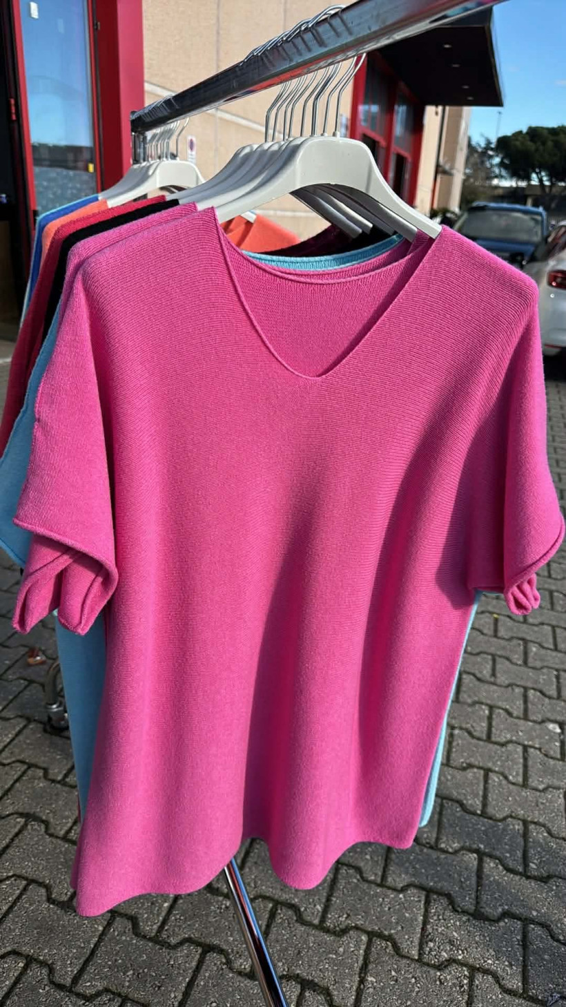 Italia nr.9 - Sweter jednokolorowy - krótki  rękaw - 14751 - różowy