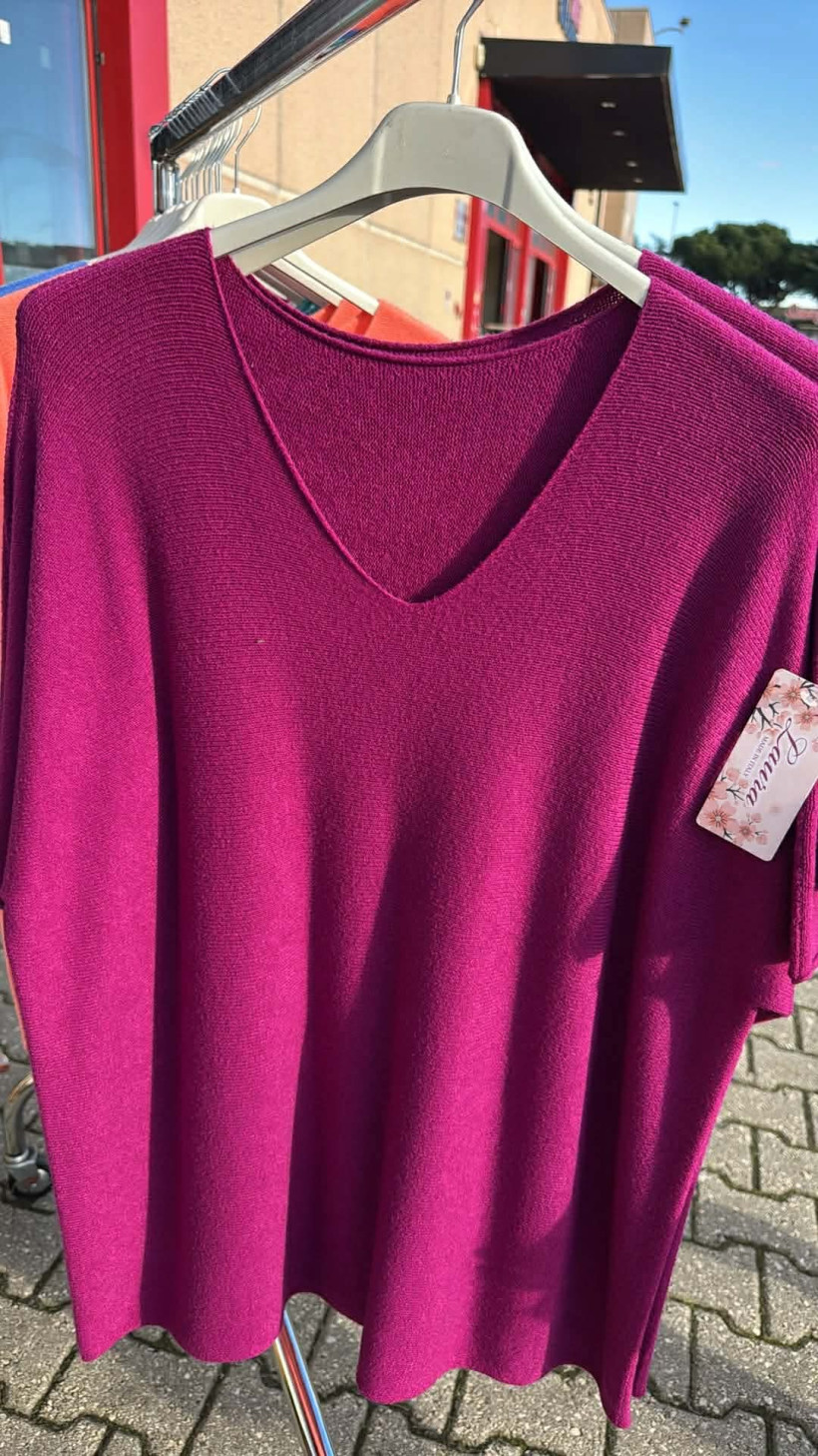 Italia nr.9 - Sweter jednokolorowy - krótki rękaw - 14751 - amarant