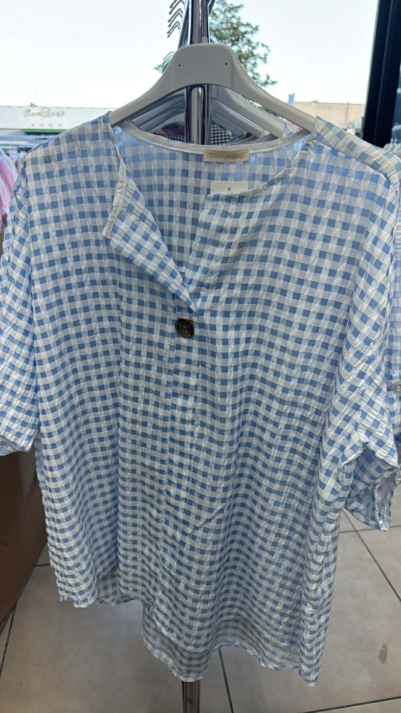 Italia nr.9 - Bluzka z guzikiem - wzór krata - 25147 - niebieski