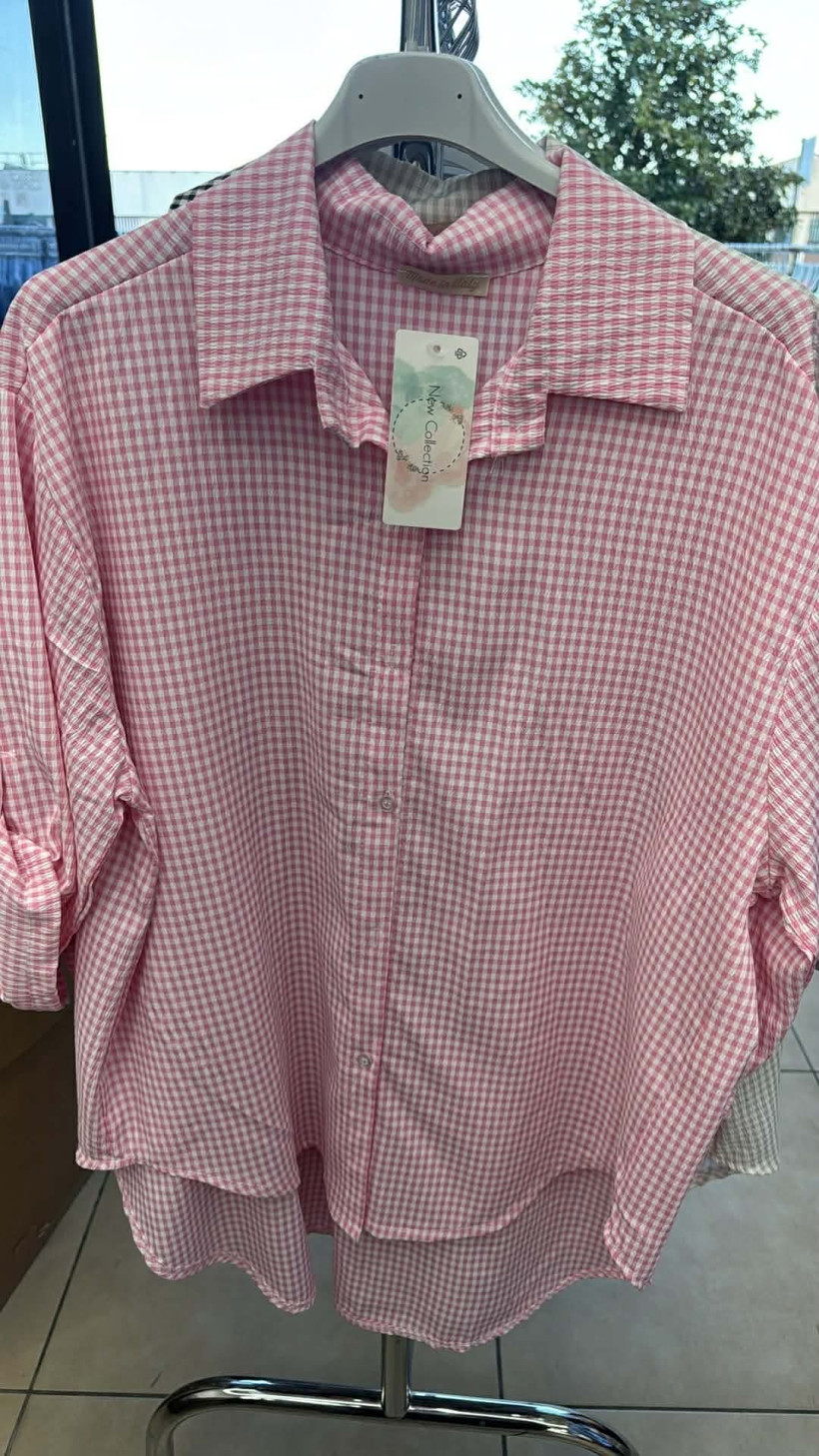 Italia nr.9 - Koszula zapinana - wzór krata - 24121 -  różowy
