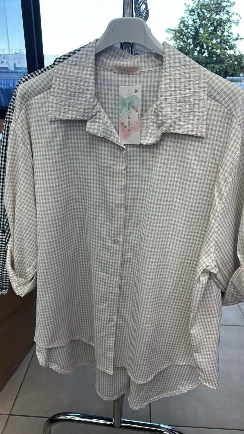 Italia nr.9 - Koszula zapinana - wzór krata - 24121 - beżowy