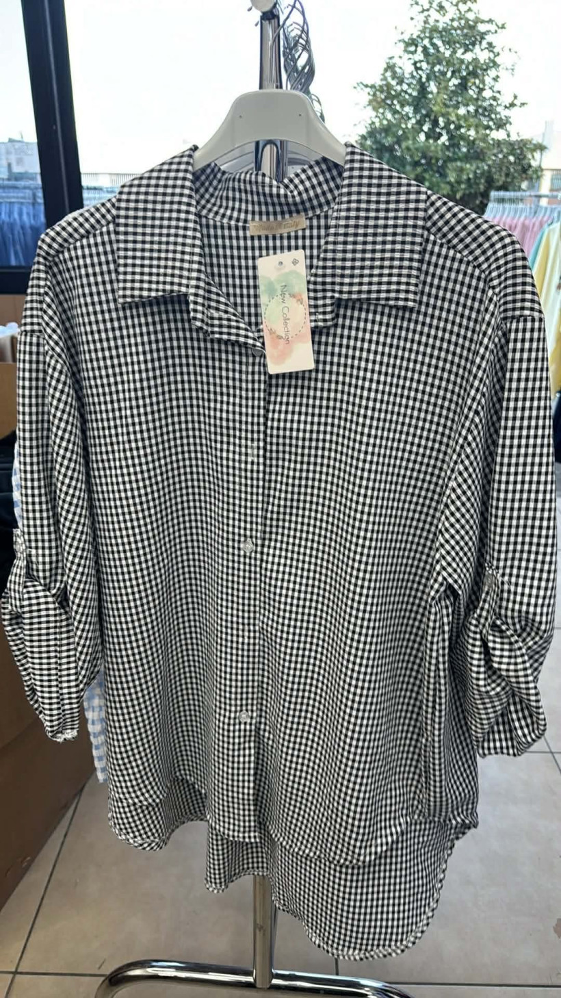 Italia nr.9 - Koszula zapinana - wzór krata - 24121 - czarna