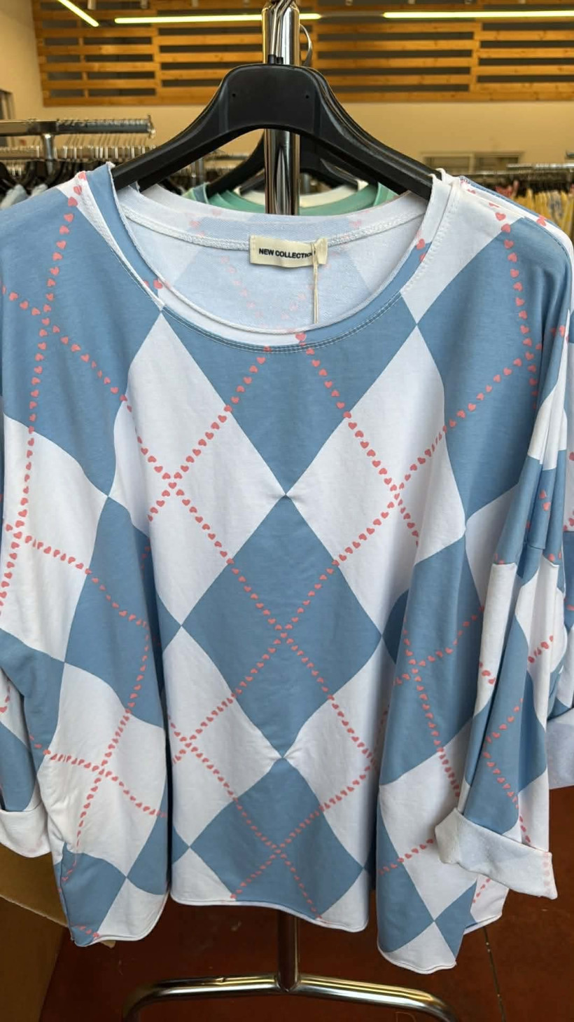 Italia nr.9 - Bluzka - wzór romby - 26222 -  biało-niebieski
