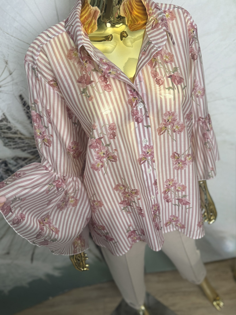 Koszula ‘Linie, kwiaty’ z rozszerzanymi rękawami Minouu