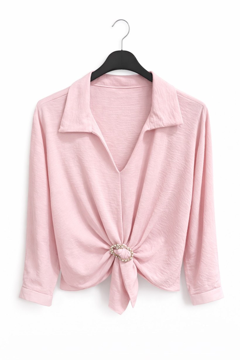 Bluzka różowa z kołnierzykiem 