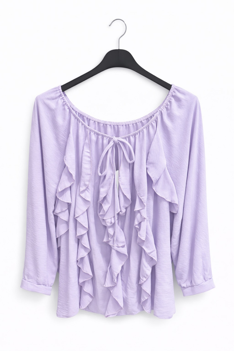 Bluzka z falbaną fioletowa 