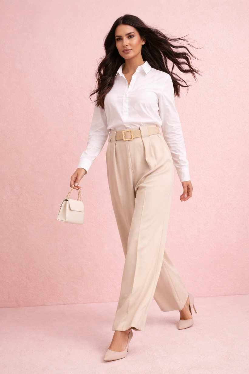 Spodnie z paskiem beżowe 