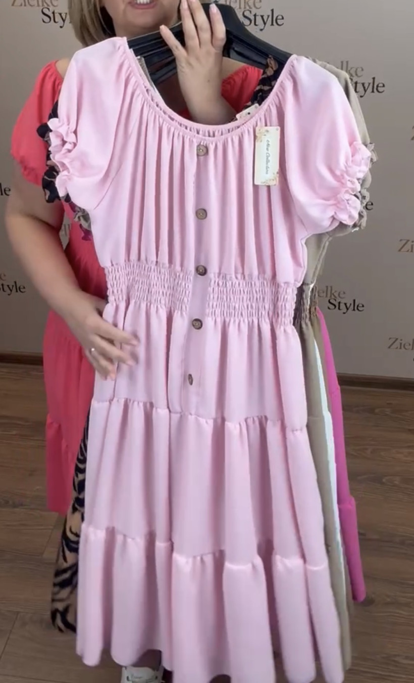 Italia nr 8 - Sukienka jednokolorowa, falbanka - 5226 - puder