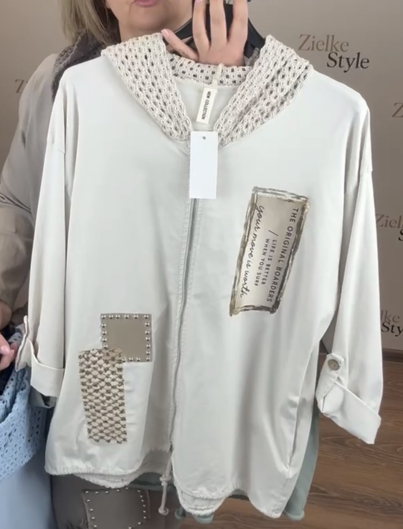 Italia nr.9 - Bluza na zamek z kapturem - naszywki - 26783 - beżowy