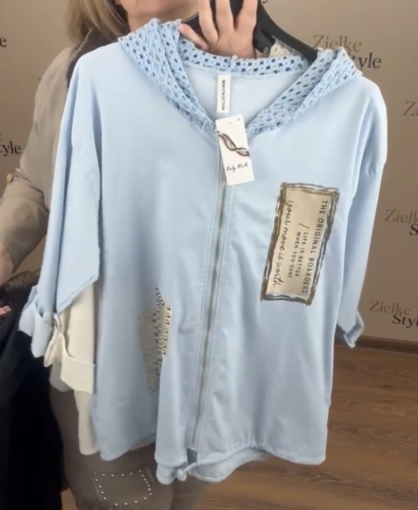 Italia nr.9 - Bluza na zamek z kapturem - naszywki - 26783 - niebieski