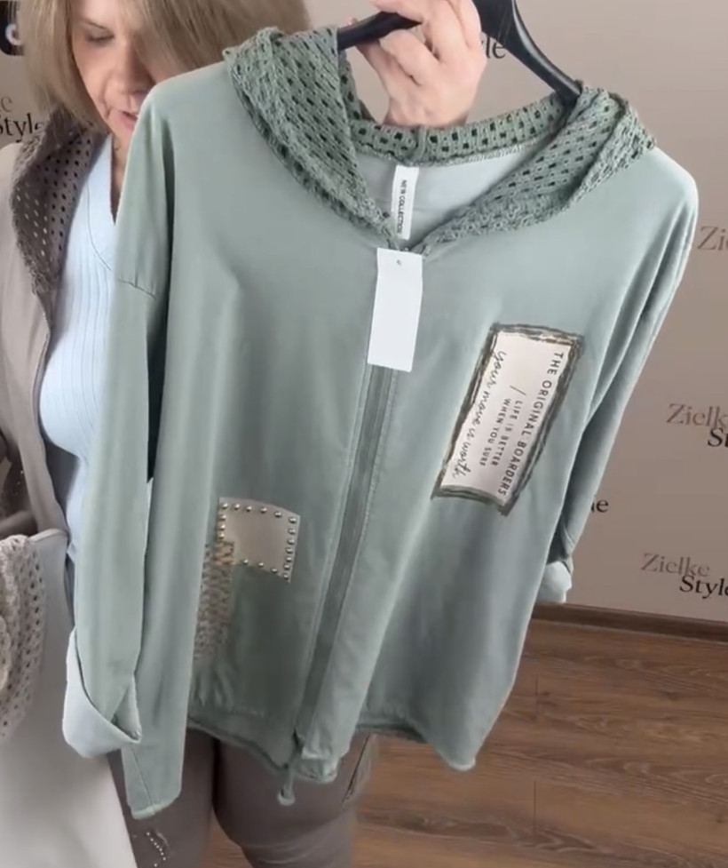 Italia nr.9 - Bluza na zamek z kapturem - naszywki - 26783 - oliwka