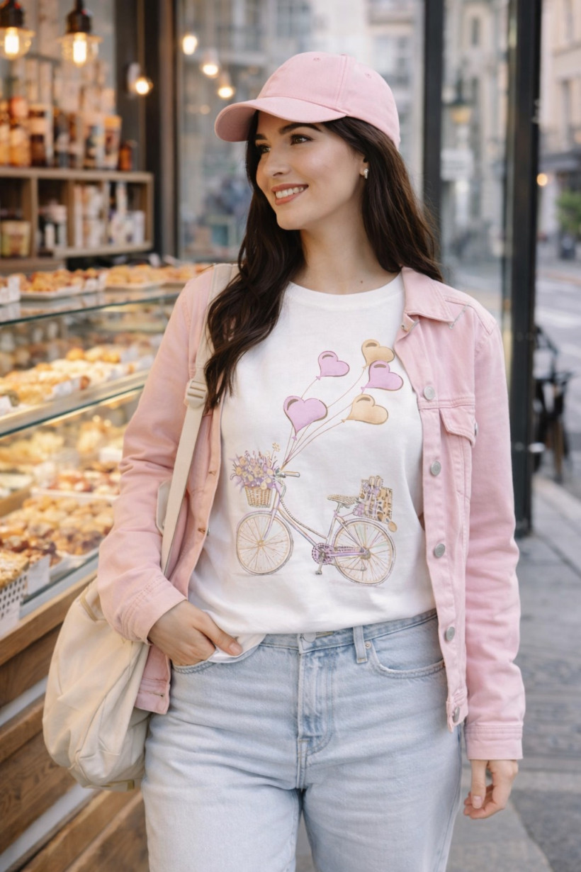 Bluzka z rowerem  balony różowe