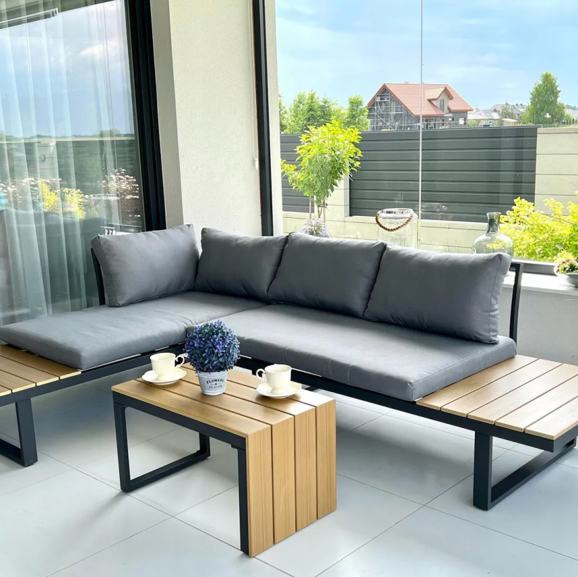 Narożnik ogrodowy aluminiowy modułowy 4 osobowy zestaw mebli na taras ogród