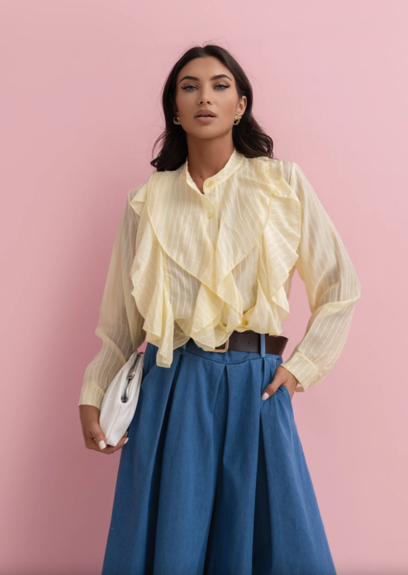 Koszula w paski Moon 61026 z ozdobnym żabotem 