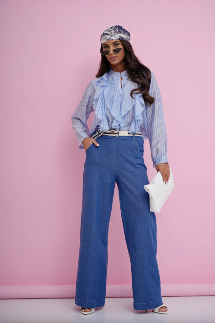 Spodnie jeansowe 63016 MOON z paskiem szeroka nogawka 