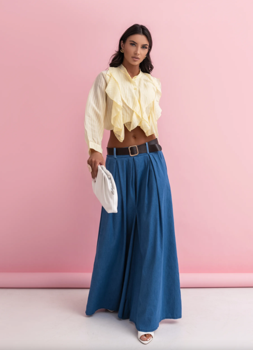 Spodnie prosta nogawka MOON 33670 z paskiem