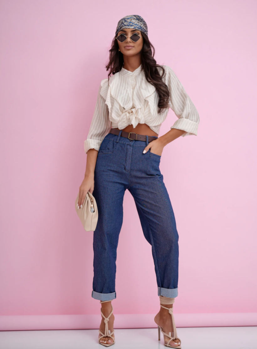 Spodnie jeansowe Boyfriend MOON 53513 z paskiem