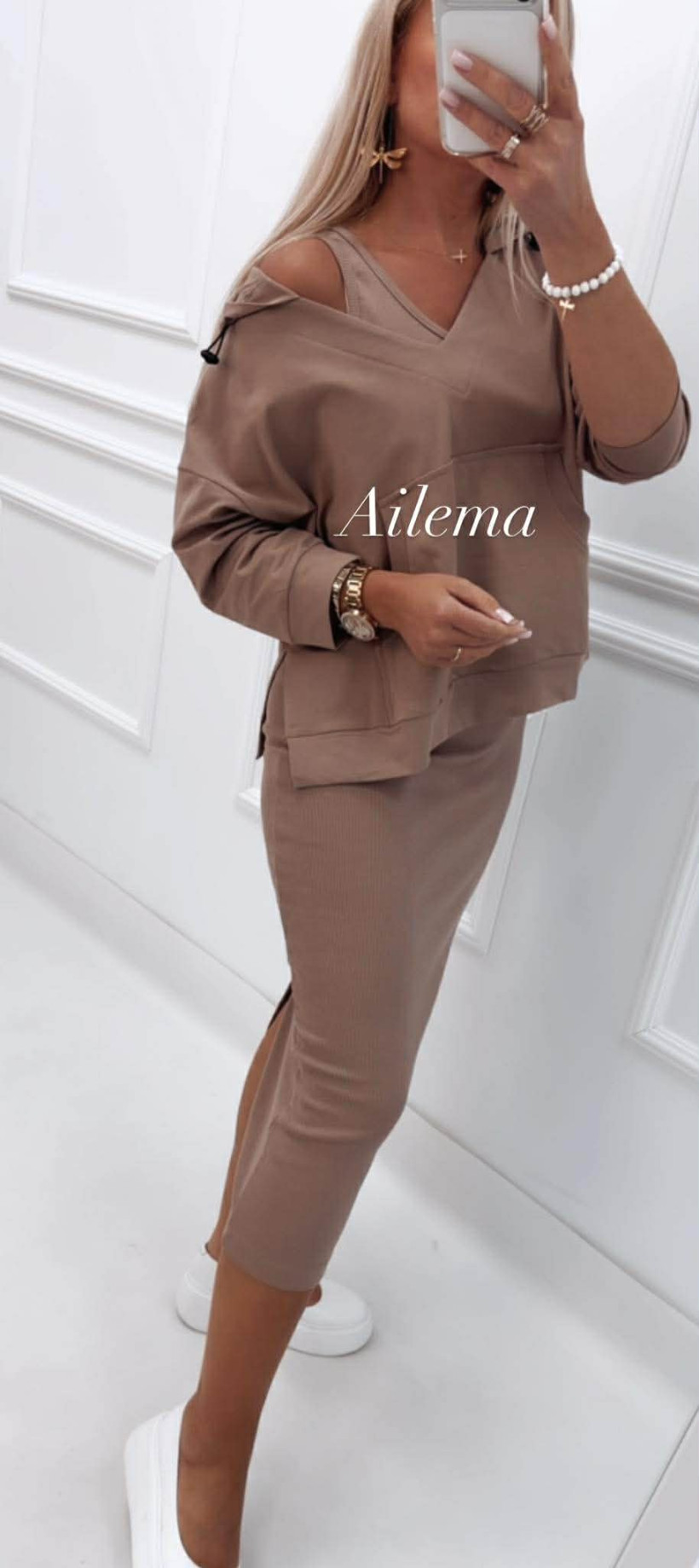 Komplet Megi T0023 bluza i sukienka prążek 