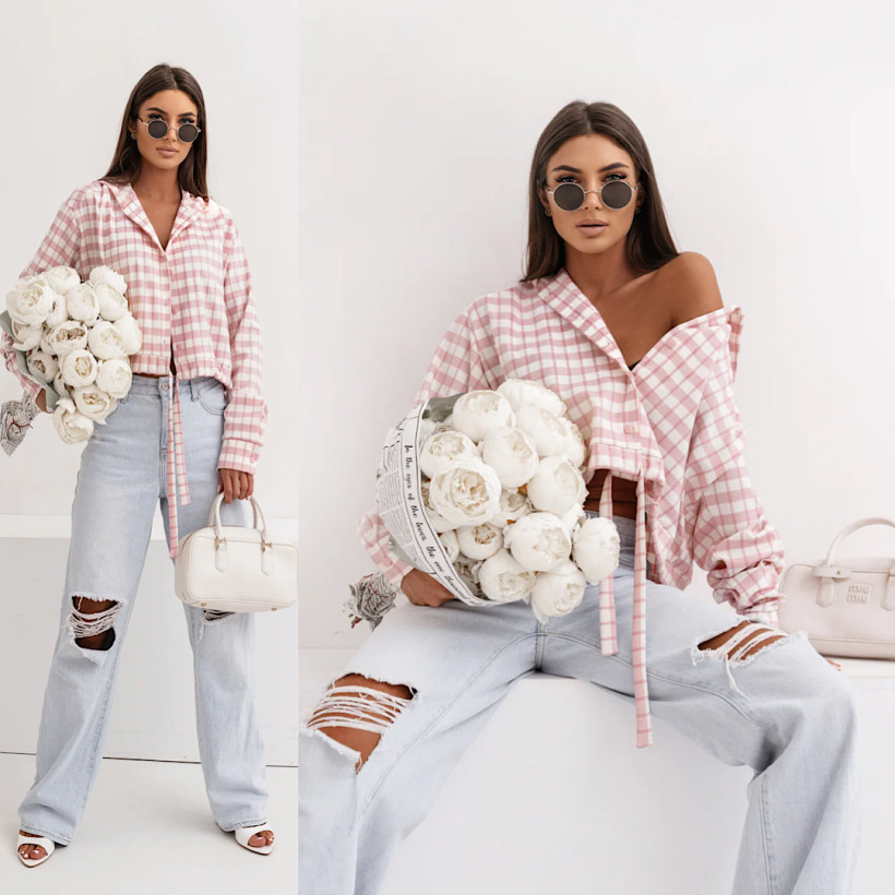 Koszula z Kapturem Soho Krata Puder&Ecru