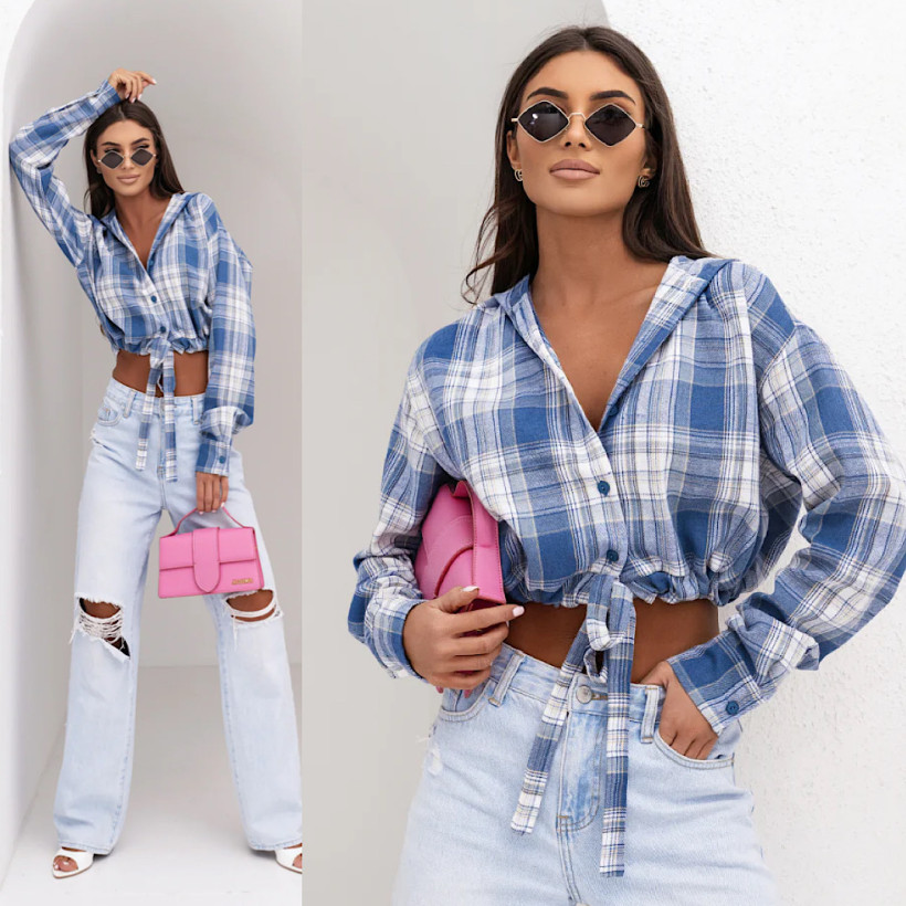 Koszula z Kapturem Soho Krata Niebieski&Ecru