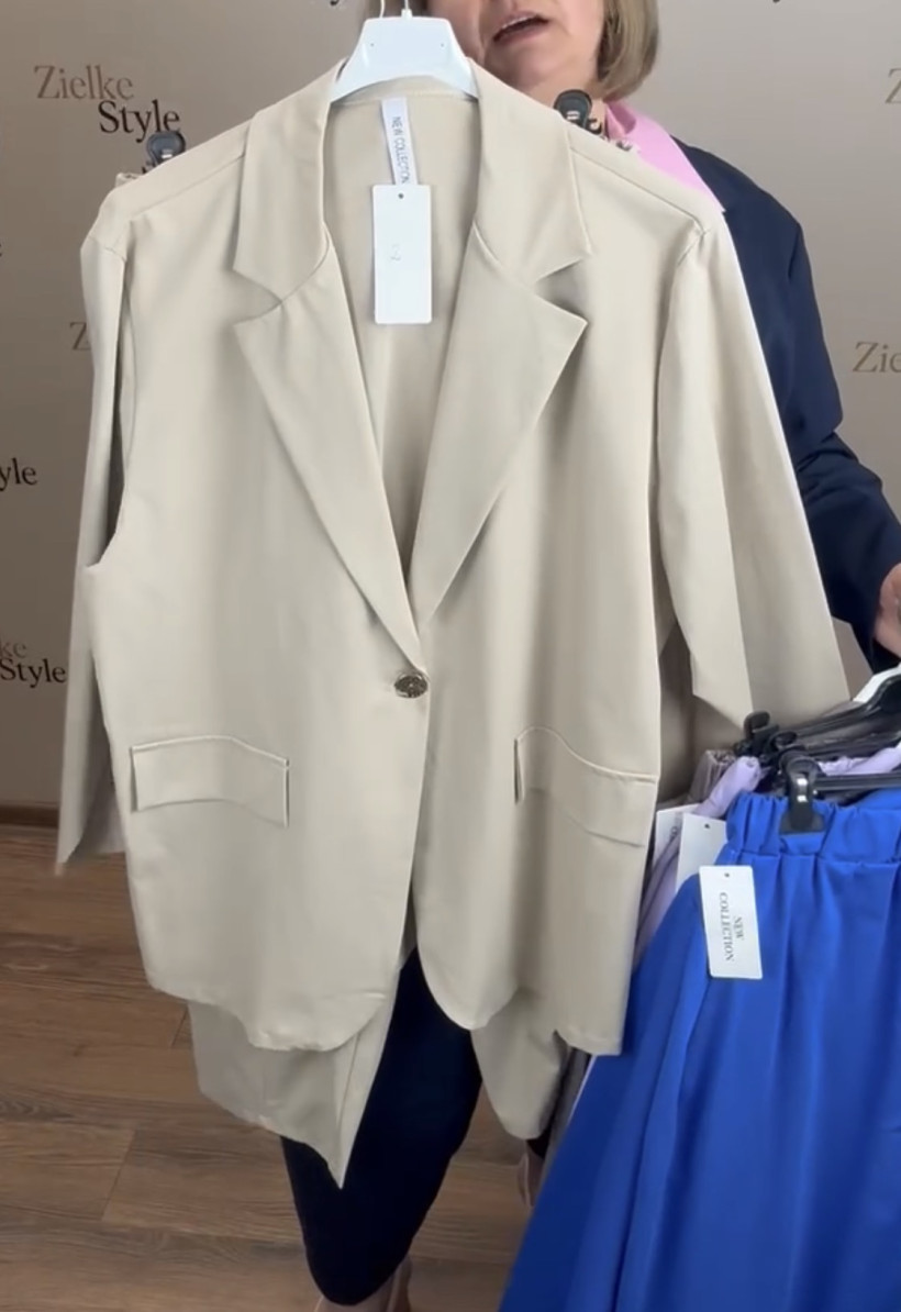 Italia nr 9 - Komplet żakiet na guzik + spodnie na gumie - 3761/37392 - beż