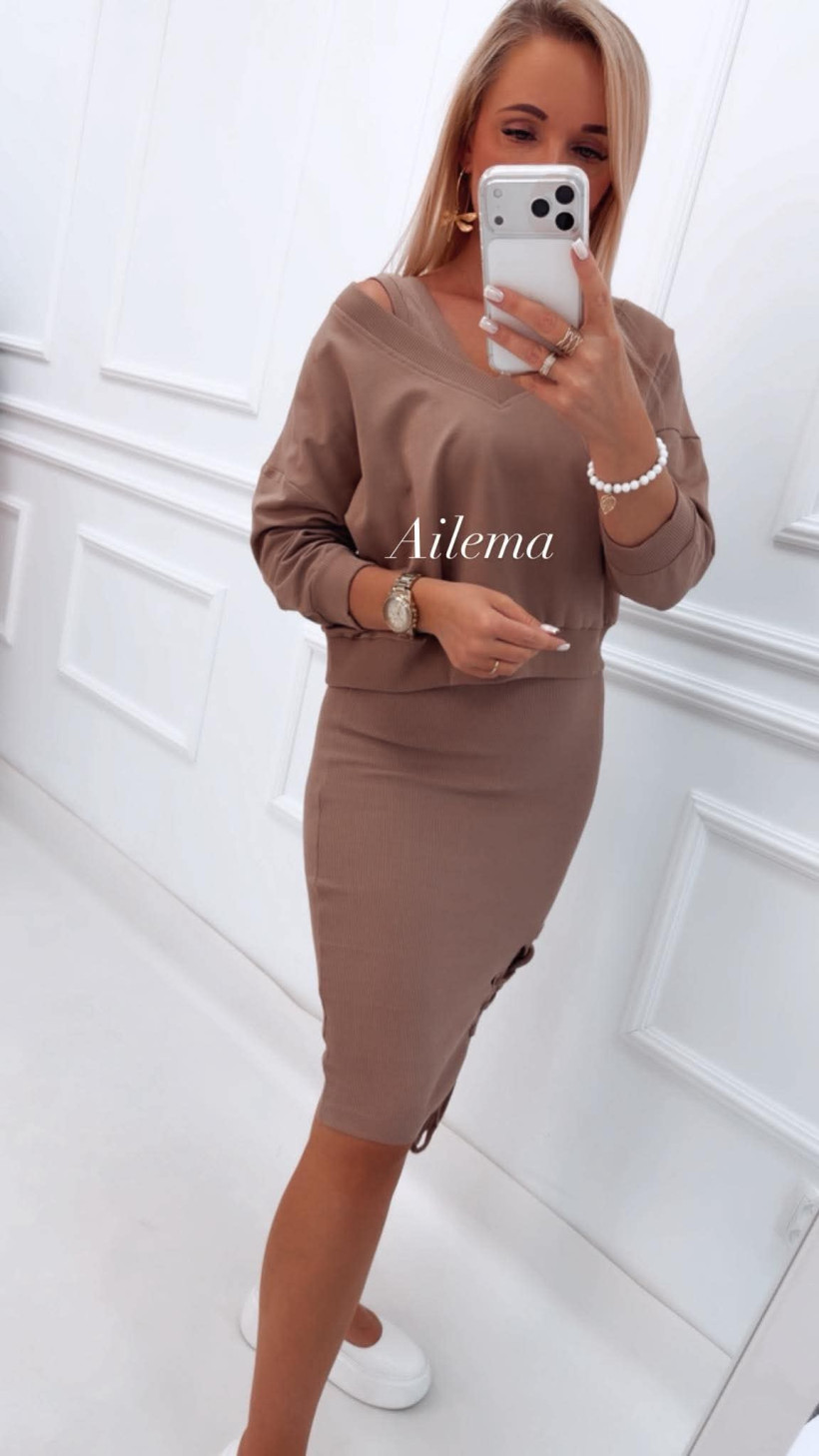Komplet Megi T0024 sukienka prążek i bluza