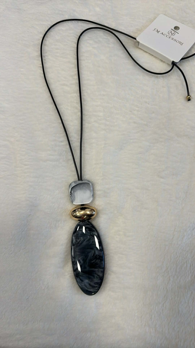 Italia nr.9 - Naszyjnik jednokolorowy ze złotym dodatkiem - 19827 - czarny