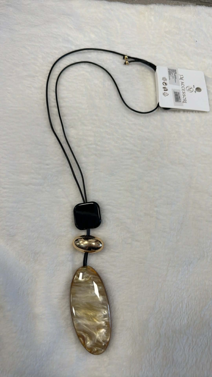 Italia nr.9 - Naszyjnik jednokolorowy ze złotym dodatkiem - 19827 - beż