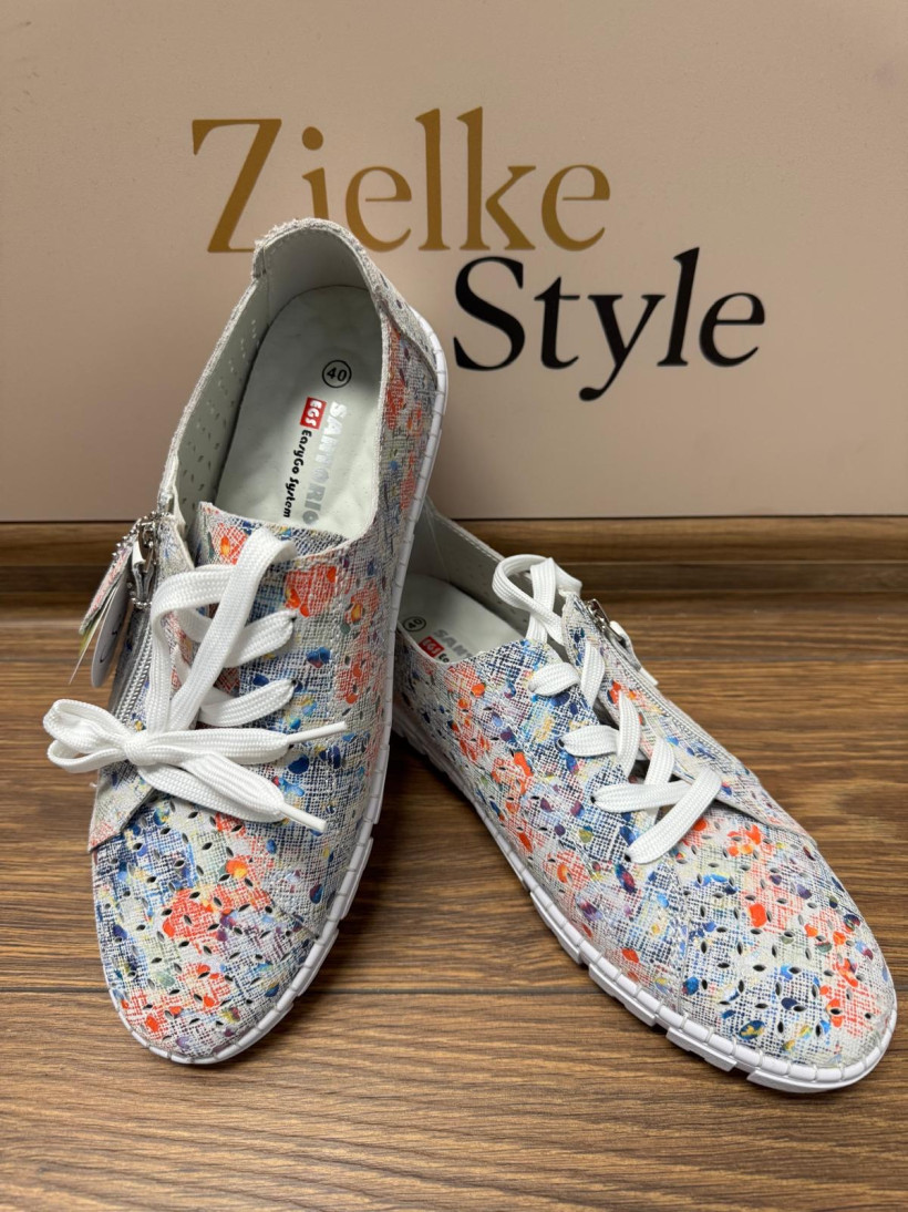 Buty skórzane ażurowe multicolor, wkładka ortopedyczna zamek na boku - 14436 - 41