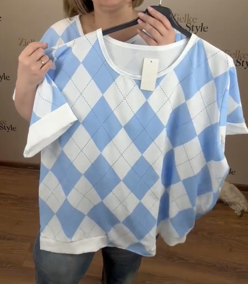 Bluzka / tunika biało-niebieska / wzór romby Wł.661667