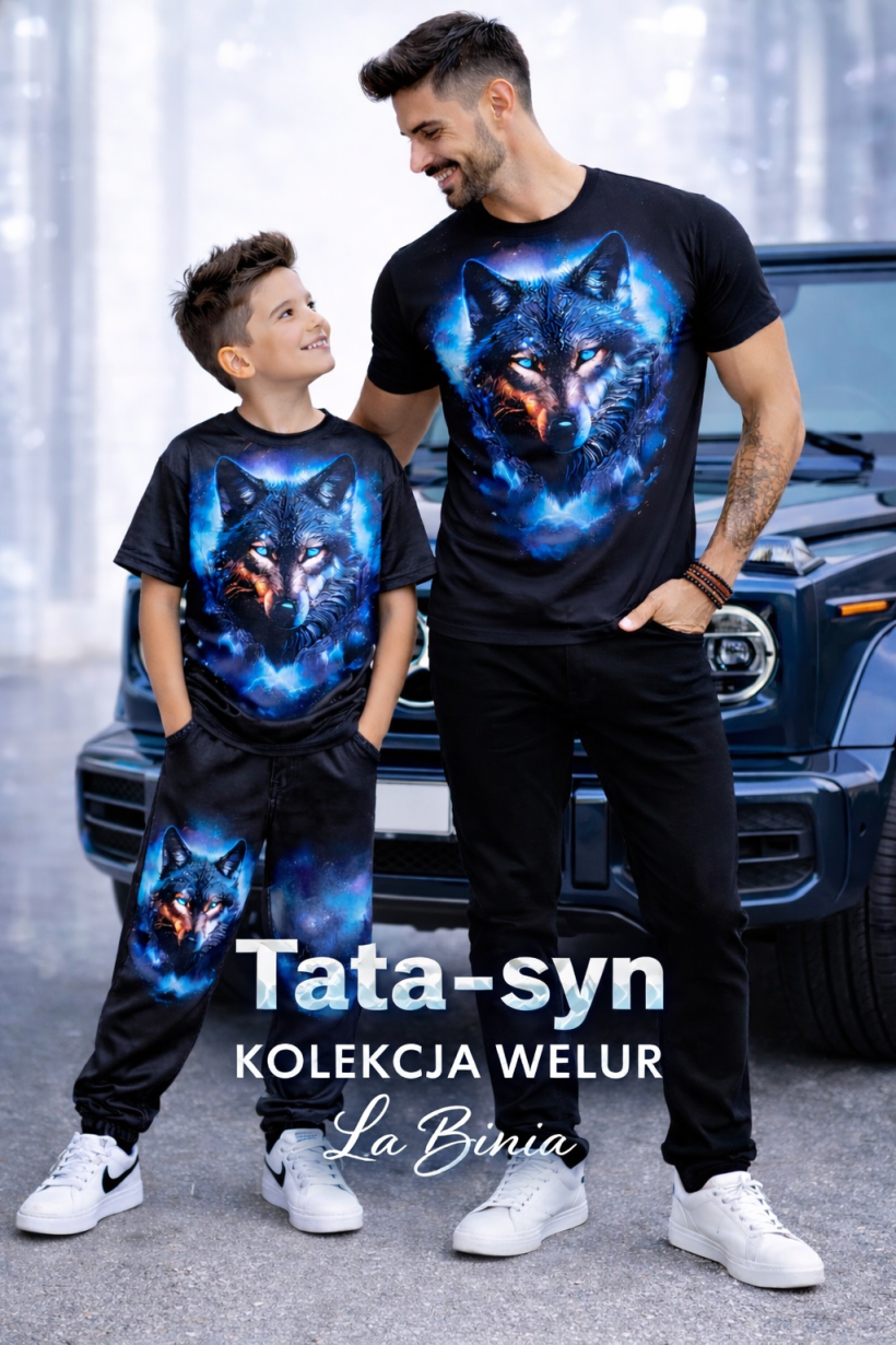 T-shirt meski welur wilk niebieski