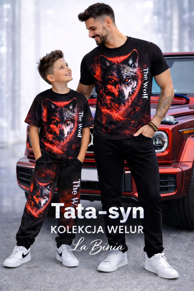 T-shirt meski welur wilk czerwony