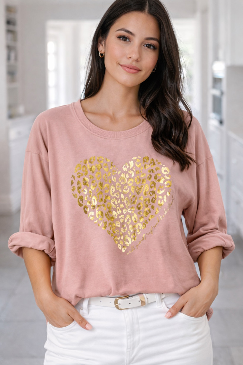 Bluzka duże serce brudny różowy