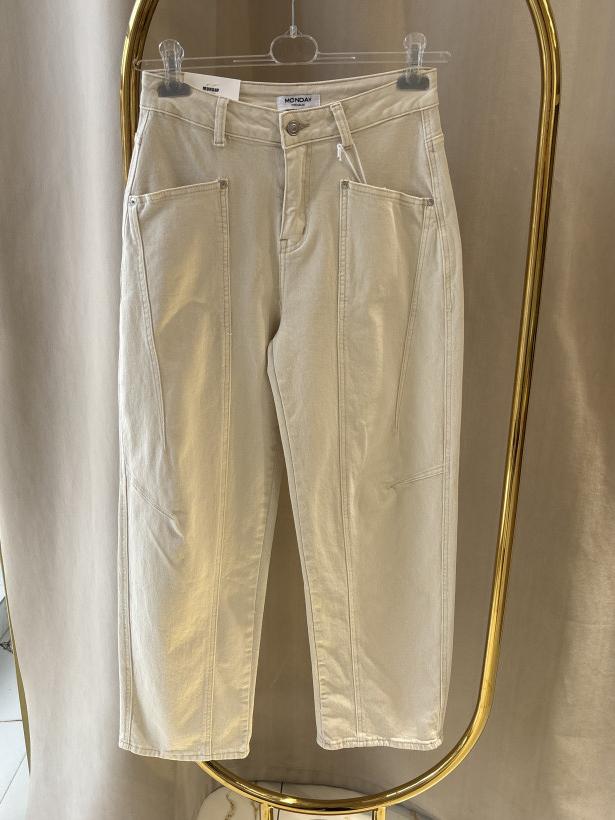 MONDAY SPODNIE JEANS ZIMNY BEŻ BALOON