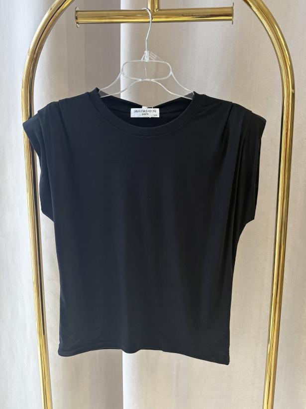 J&H BLUZKA KRÓTKI RĘKAW PODUCHY CZERŃ