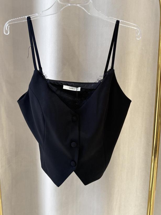 UNIKA BLUZKA RAMIĄCZKA KORONKA CZERŃ