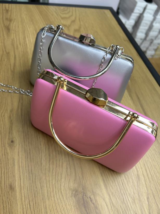 KAMYK- mała torebka sztywna róż srebrny zielony