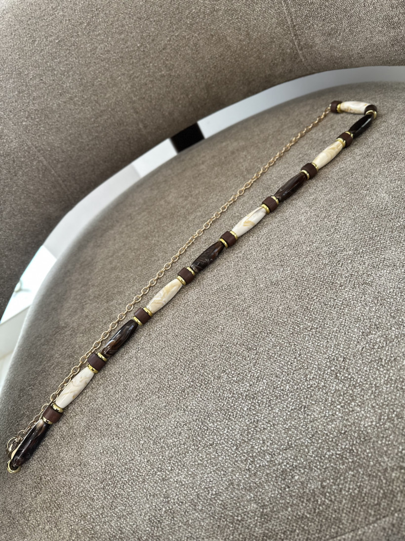 PASEK BIG STONE BEŻOWO CZEKOLADOWY