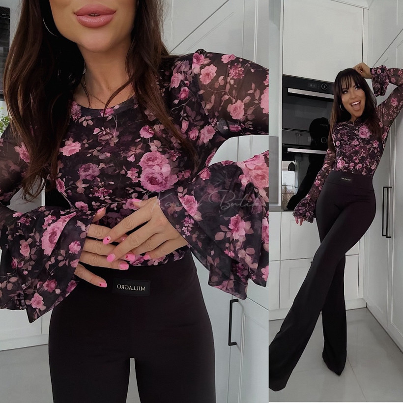 Bluzka Siateczka By Mia Dzwonek Czarne Kwiaty