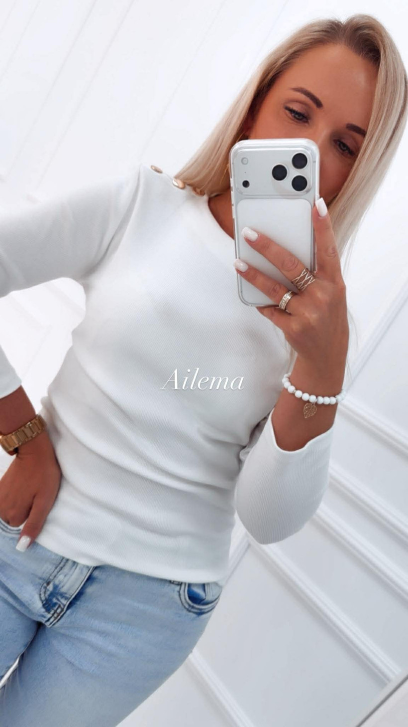 Bluzka prążek dekolt łódka Megi B2677 guziczki