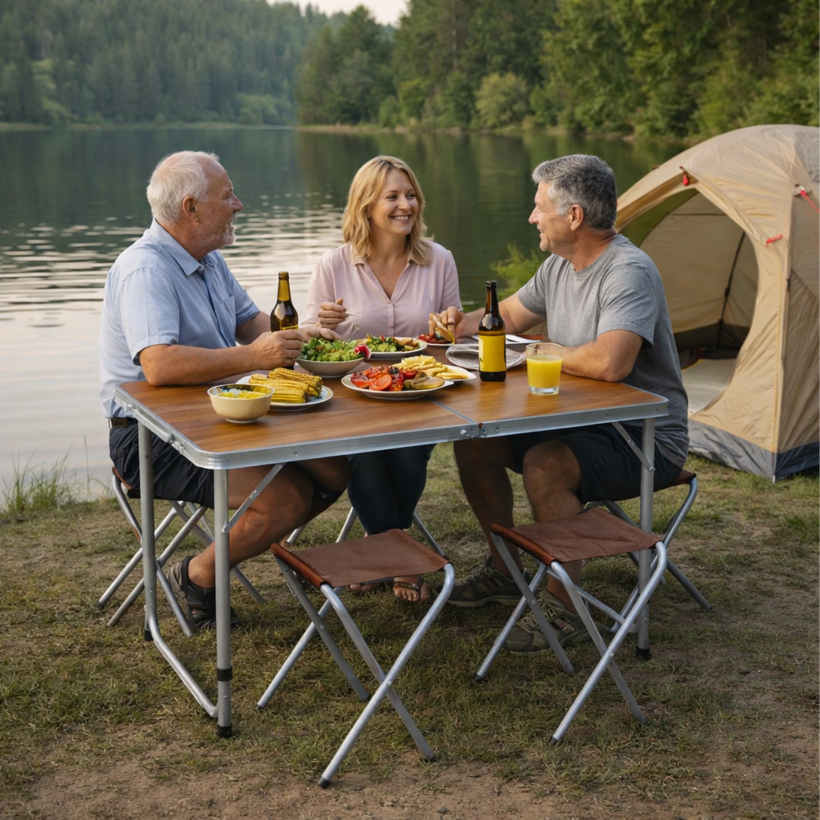 Stół turystyczny składany kempingowy duży 4 krzesła walizka