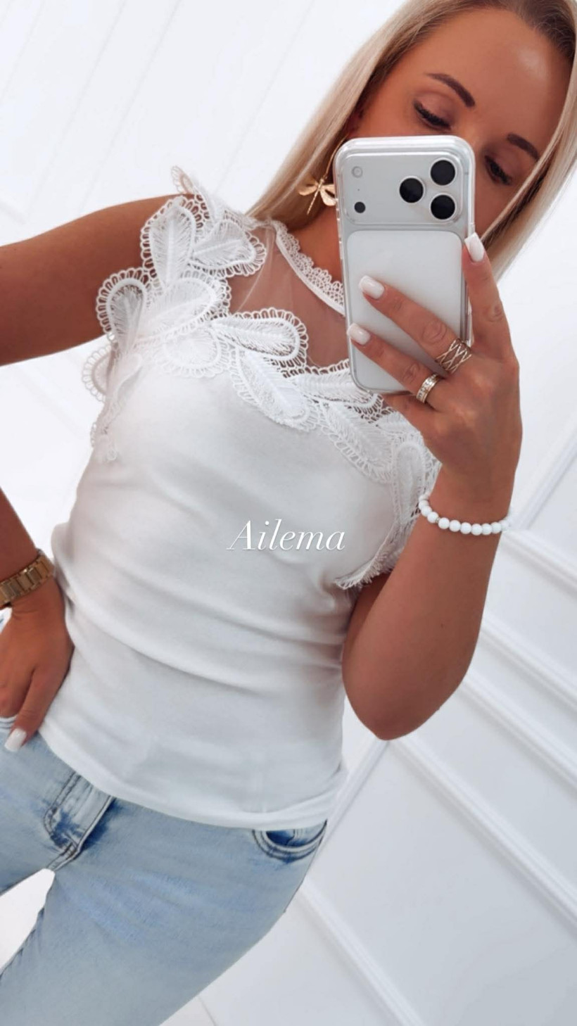 Elegancka bluzka Z1275 z siateczką i gipiurą 