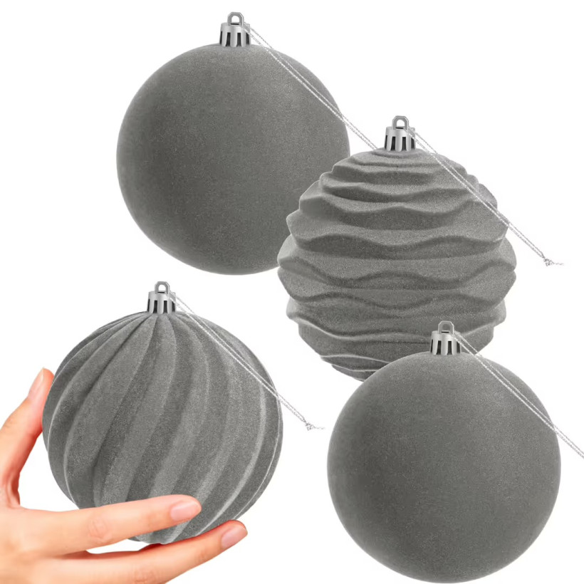 zestaw 4 szt flokowanych bombek 