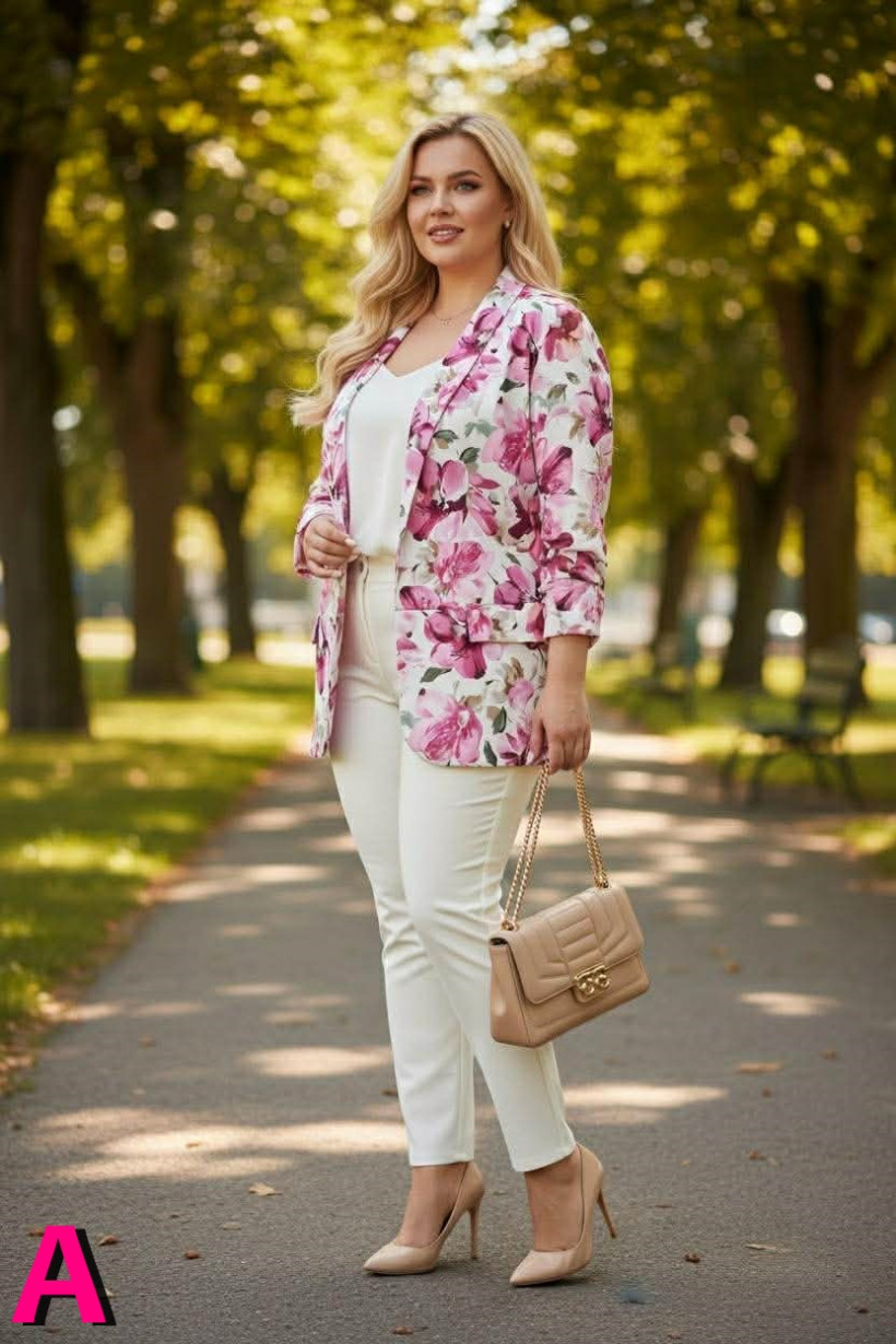 Żakiet w kwiatowe wzory plus size